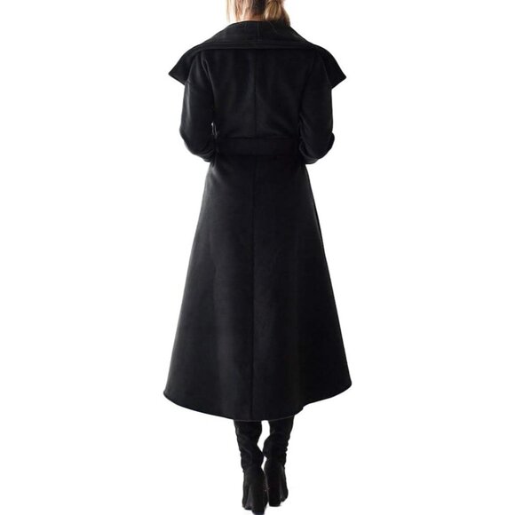 Women's Black Winter Wool Wrap Large Collar High Low Jacket Outwear Trench Coat - Picture 2 of 7